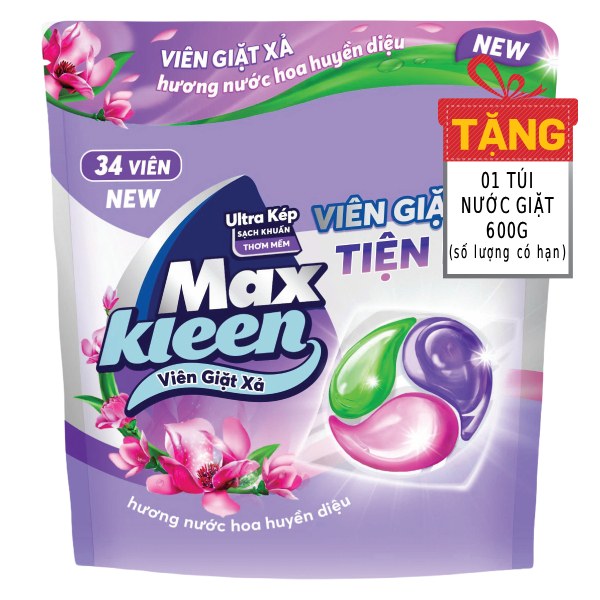 Viên Giặt Xả Max Kleen Huyền Diệu Túi 34 Viên