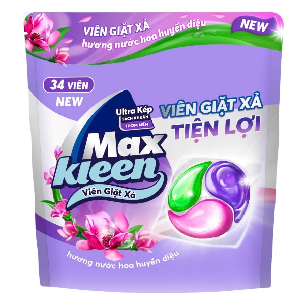(Only Emartmall) Viên Giặt Xả Max Kleen Huyền Diệu Túi 34 Viên