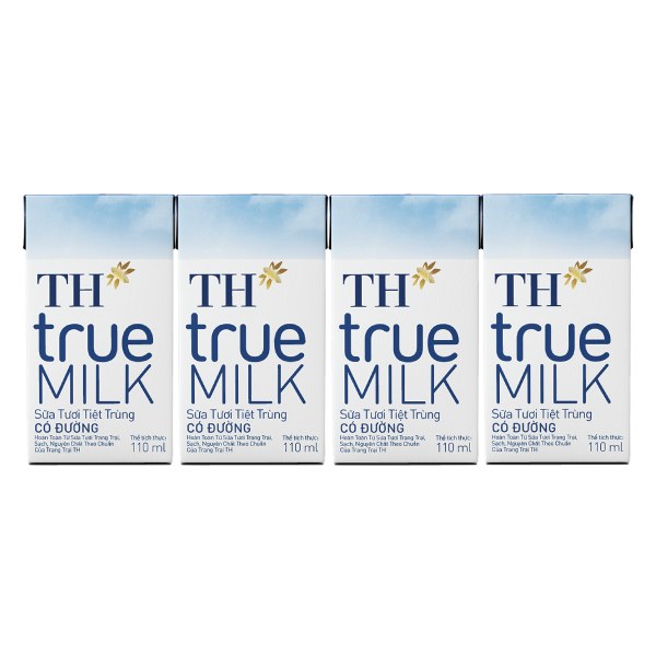 Lốc 4 Sữa Tươi Tiệt Trùng TH True Milk Có Đường Hộp 110Ml