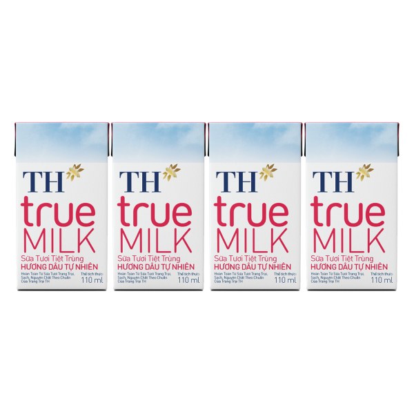 Lốc 4 Sữa Tươi Tiệt Trùng TH True Milk Hương Dâu Hộp 110Ml