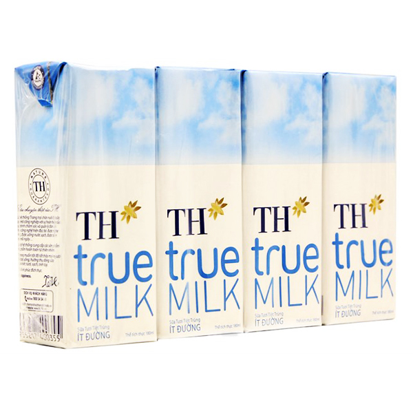 Lốc 4 Sữa Tươi Tiệt Trùng TH True Milk Ít Đường Hộp Giấy 180Ml