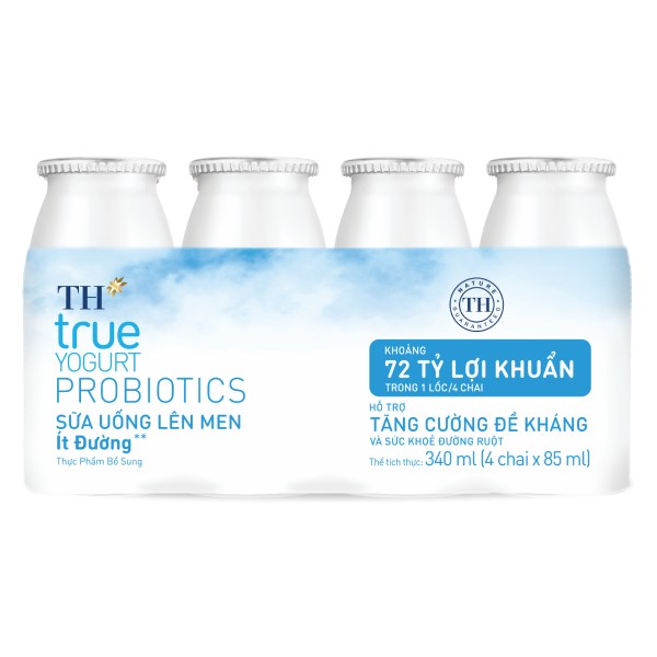 Lốc 4 Sữa Uống Lên Men TH True Yogurt Probiotics Ít Đường 85Ml