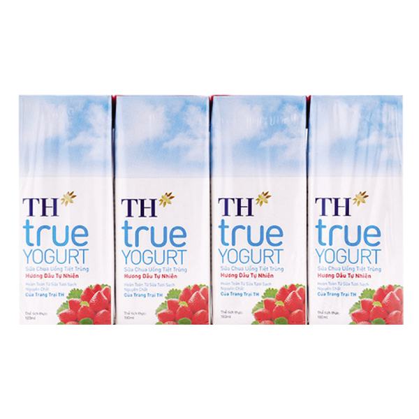 Lốc 4 Sữa Chua Uống Tiệt Trùng TH True Yogurt Dâu 180Ml