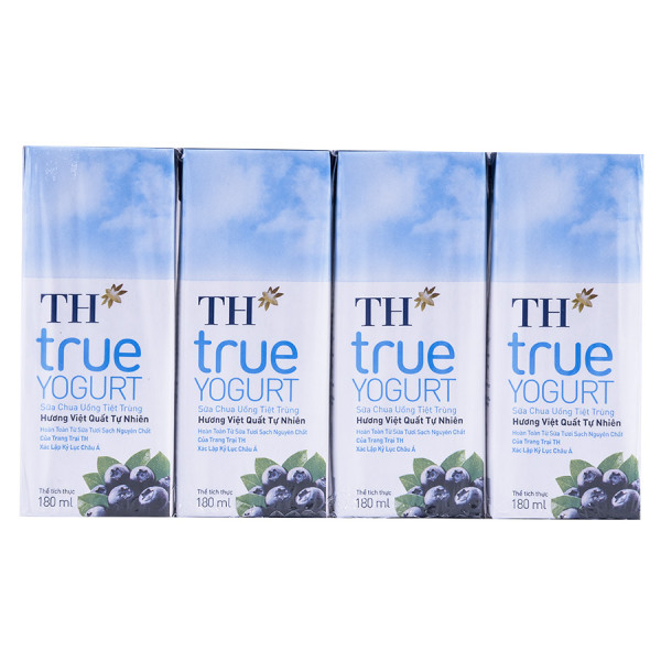 Lốc 4 Sữa Chua Uống Tiệt Trùng TH True Yogurt Việt Quất 180Ml