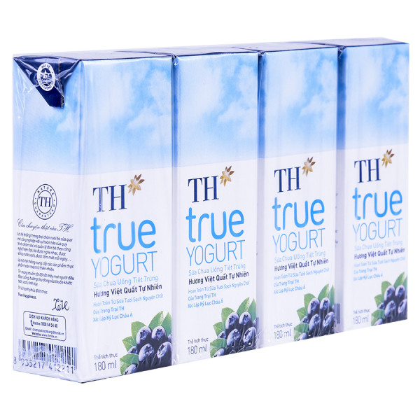 Lốc 4 Sữa Chua Uống Tiệt Trùng TH True Yogurt Việt Quất 180Ml