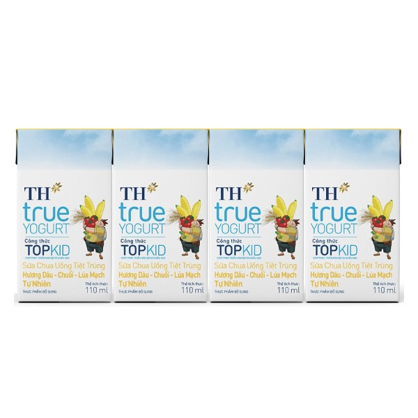 Lốc 4 Sữa Chua Uống TH True Milk Top Kid Dâu Chuối Lúa Mạch Hộp 110Ml