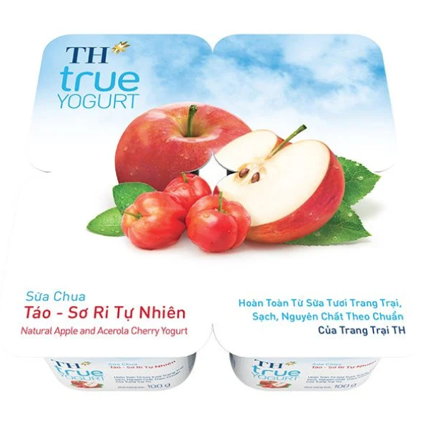 Lốc 4 Sữa Chua Ăn TH True Yogurt Táo Sơ Ri 100G