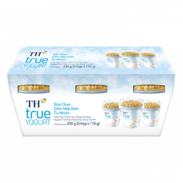 Lốc 3 Sữa Chua Ăn TH True Yogurt Cốm Nếp Giòn 110G