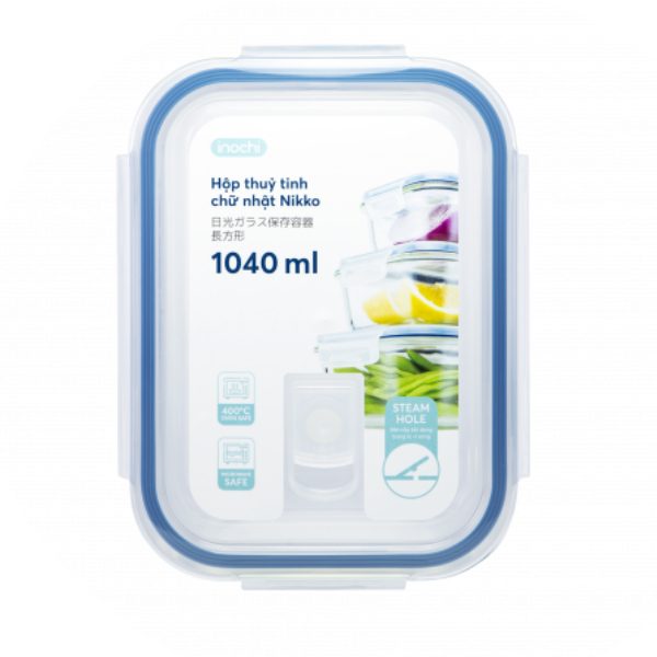 Hộp Thủy Tinh Chữ Nhật Inochi Nikko 1040Ml