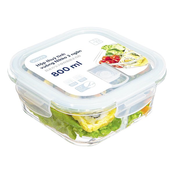 Hộp Thủy Tinh Vuông Nikko 3 Ngăn 800Ml