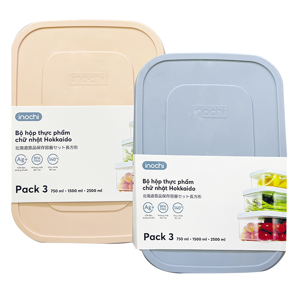 Bộ 3 Hộp Thực Phẩm Chữ Nhật Hokkaido 750-1500-2500Ml