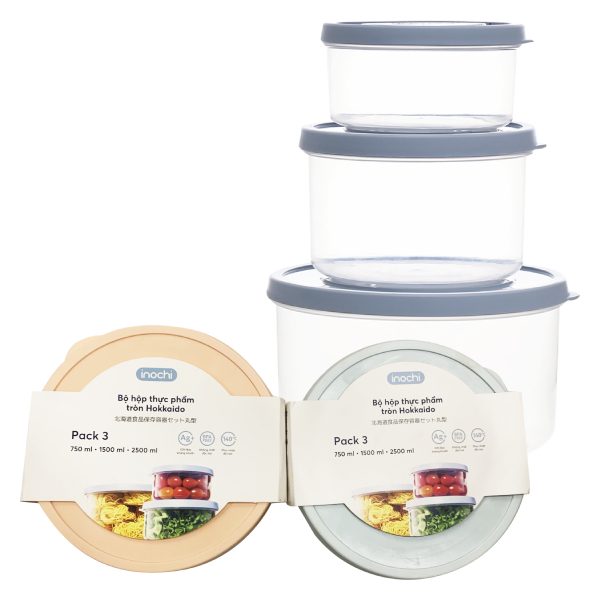 Bộ 3 Hộp Tròn Inochi Hokkaido 750Ml+1.5L+2.5L
