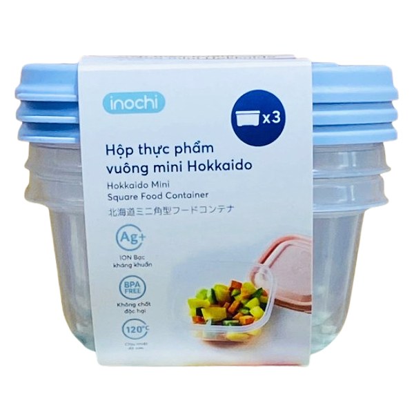 Bộ 3 Hộp Thực Phẩm Vuông Mini Inochi Hokkaido 250Ml