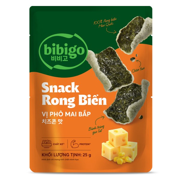 Snack Rong Biển Bibigo Phô Mai Bắp Gói 25G