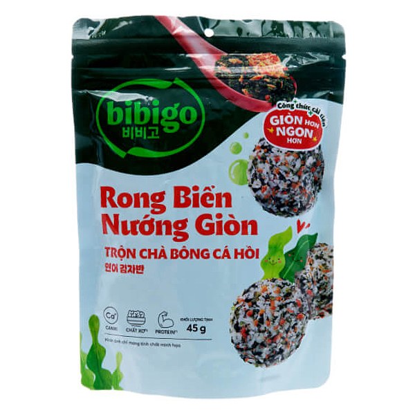 Rong Biển Nướng Giòn Bibigo Trộn Chà Bông Và Cá Hồi Gói 45G
