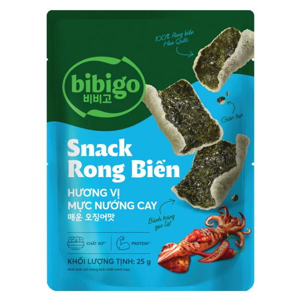 Snack Rong Biển Bibigo Mực Nướng Cay Gói 25G
