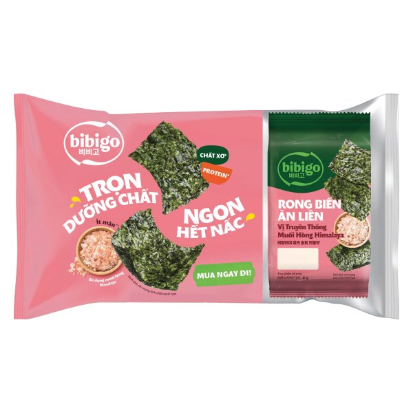 Lốc 3 Rong Biển bibigo Vị Truyền Thống Muối Hồng Gói 4G