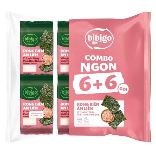 Lốc 12 Rong Biển Bibigo Vị Truyền Thống Muối Hồng Gói 4G