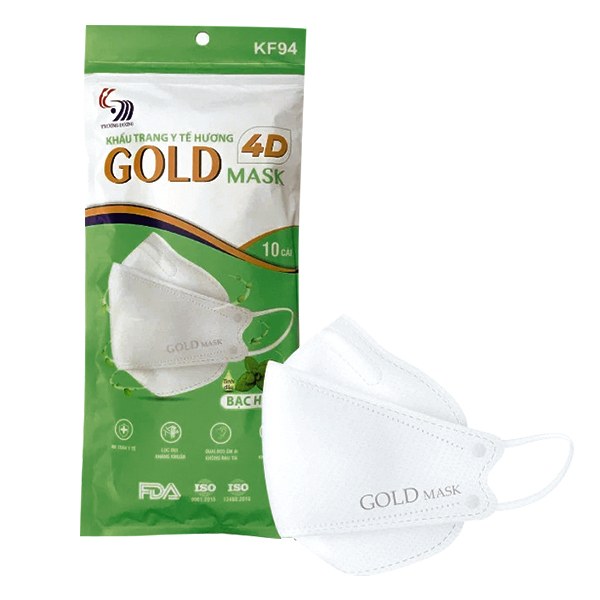Khẩu Trang Y Tế Gold Mask KF94 Hương Bạc Hà Túi 10 Cái
