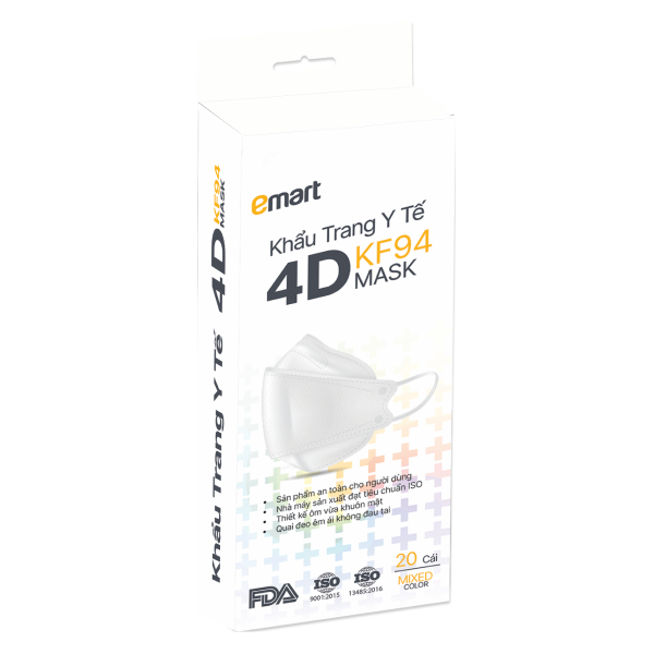 Khẩu Trang Y Tế Emart 4D KF94 Hộp 20 Cái 2 Màu Trắng & Đen