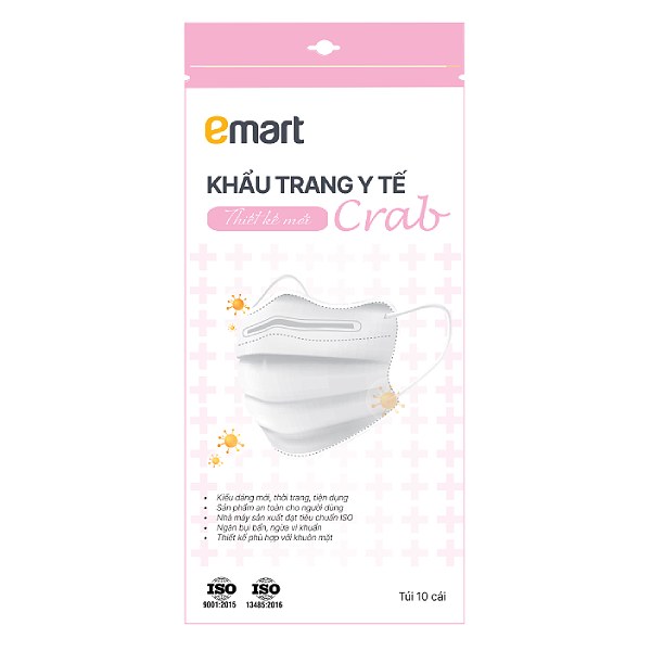 Khẩu Trang Y Tế Vải Crab Emart Túi 10 Cái