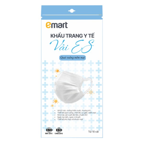 Khẩu Trang Y Tế Vải ES Emart Quai Vuông Túi 10 Cái