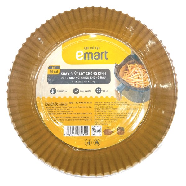 Bộ 50 Khay Giấy Lót Chống Dính Emart 16Cm Tròn
