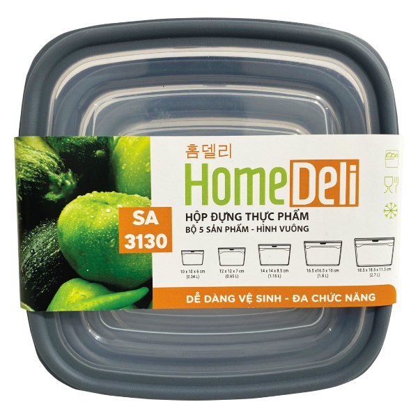 Bộ 5 Hộp Thực Phẩm Homedeli Vuông