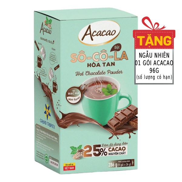 Bột Socola Acacao Bạc Hà Hộp 11 Gói*26G