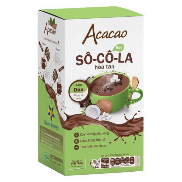 Bột Socola Acacao Sữa Dừa Hộp 11 Gói*26G