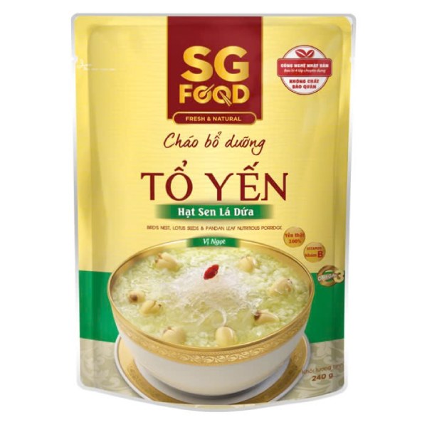 Cháo SG Food Tổ Yến Hạt Sen Lá Dứa Gói 240G