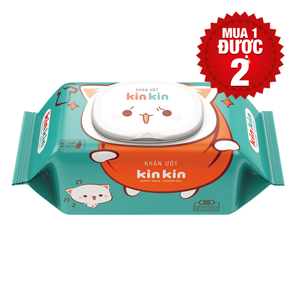 Khăn Ướt Kin Kin Mèo Cam Không Hương Gói 100 Miếng