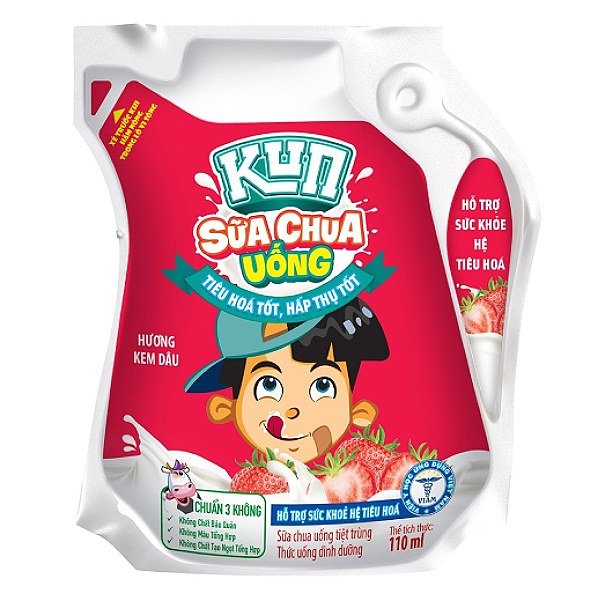 Sữa Chua Uống Tiệt Trùng Lif Kun Kem Dâu Túi 110Ml