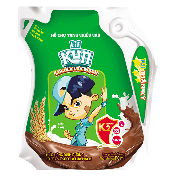 Sữa Tiệt Trùng Lif Kun Socola Lúa Mạch Túi 110Ml
