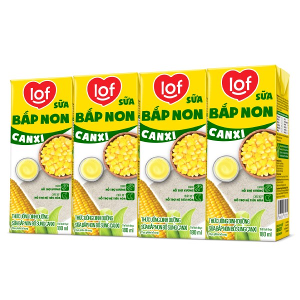 Lốc 4 Sữa Bắp Non Lof Canxi Hộp 180Ml
