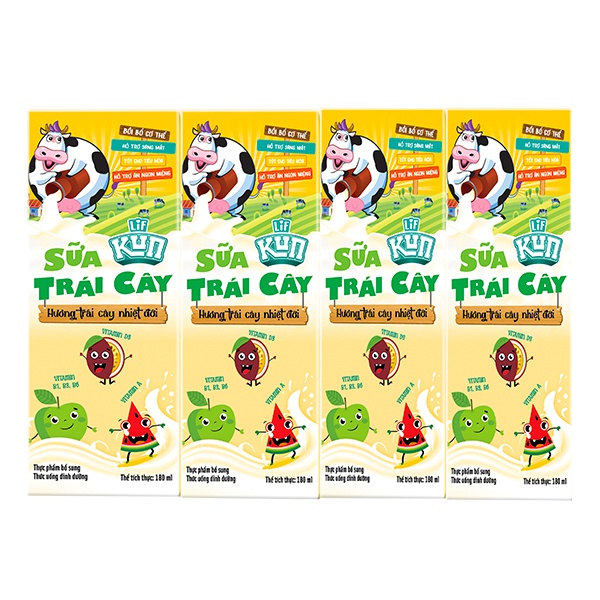 Lốc 4 Sữa Trái Cây Lif Kun Hương Trái Cây Nhiệt Đới 180Ml