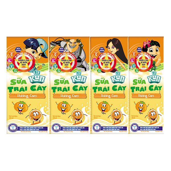 Lốc 4 Sữa Trái Cây Lif Kun Hương Cam 180Ml
