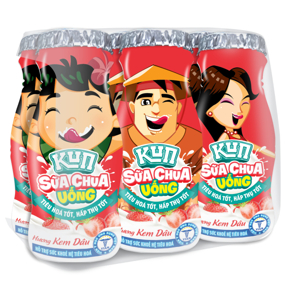 Lốc 6 Sữa Chua Uống Lof Kun Hương Kem Dâu 85Ml