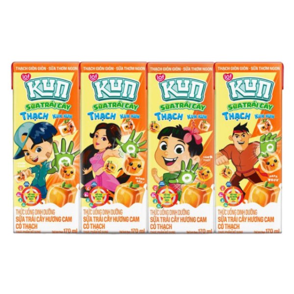Lốc 4 Sữa Trái Cây Kun Hương Cam Có Thạch 170Ml