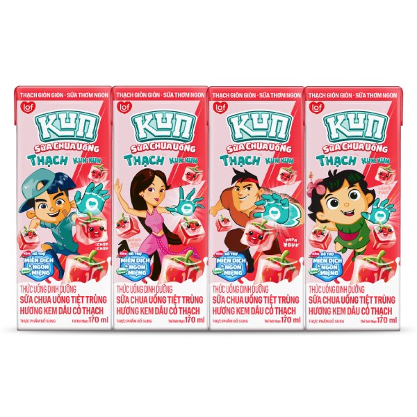 Lốc 4 Sữa Trái Cây Kun Hương Dâu Có Thạch 170Ml
