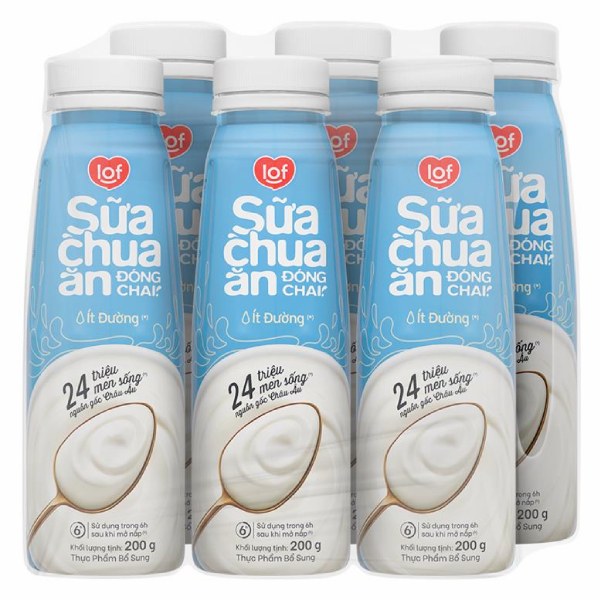 Lốc 6 Sữa Chua Ăn Đóng Chai Lof Ít Đường 200G