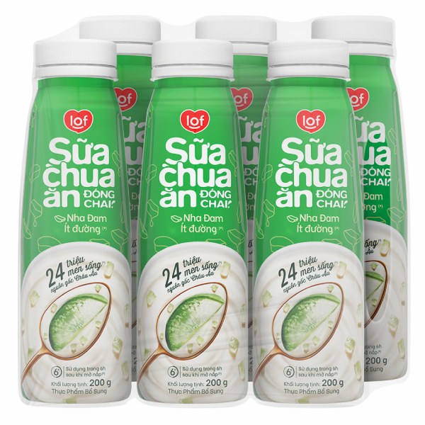 Lốc 6 Sữa Chua Ăn Đóng Chai Lof Nha Đam Ít Đường 200G