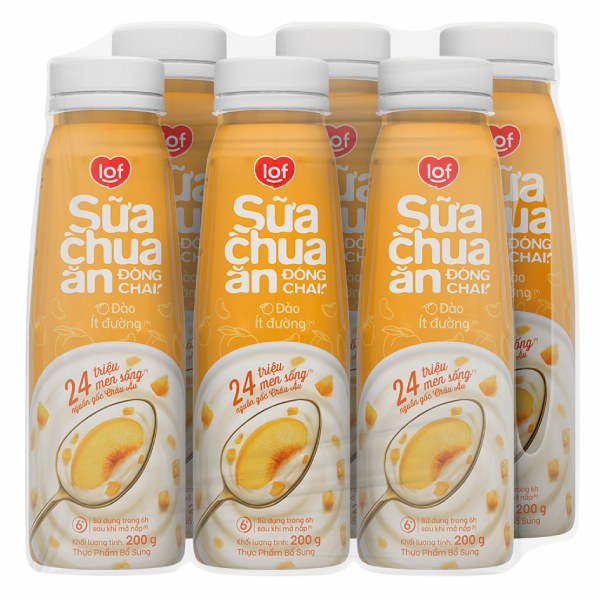 Lốc 6 Sữa Chua Ăn Đóng Chai Lof Đào Ít Đường 200G