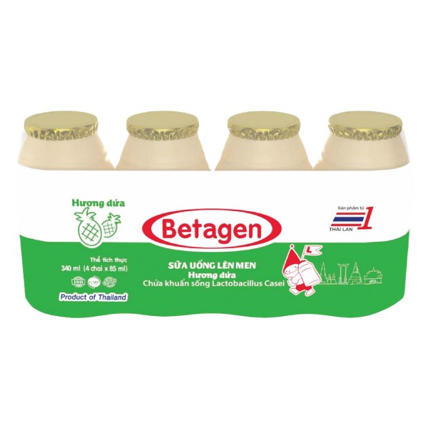 Lốc 4 Sữa Chua Uống Men Sống Betagen Dứa 85Ml