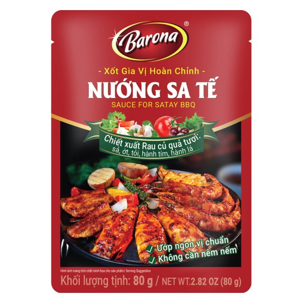 Xốt Gia Vị Hoàn Chỉnh Barona Nướng Sa Tế Gói 80G
