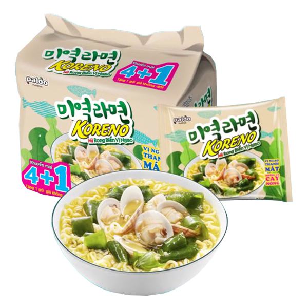Lô 4+1 Mì Koreno Rong Biển Vị Ngao Gói 102G