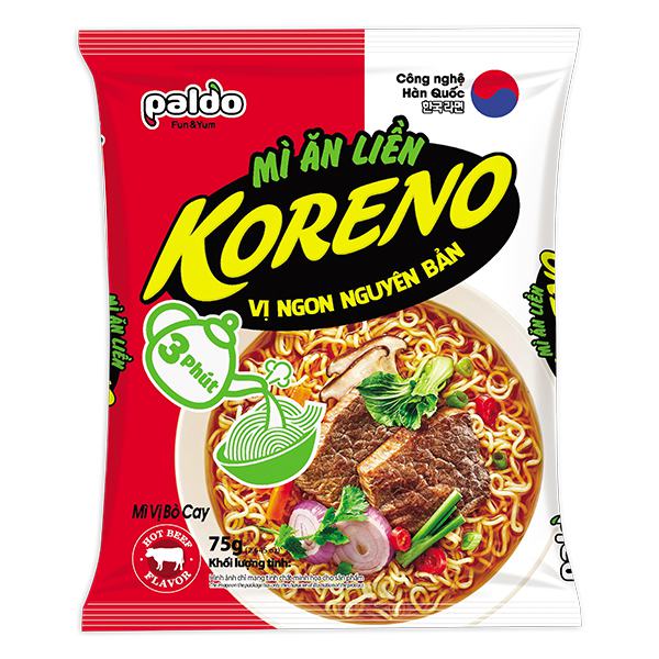 Mì Koreno 3 Phút Bò Cay Gói 75G