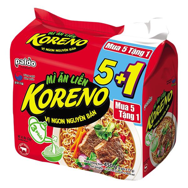 Lốc 5+1 Mì Koreno Vị Bò Cay Gói 75G