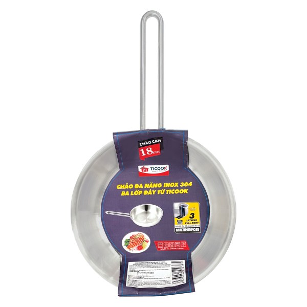 Chảo Inox 304 3 Lớp Đáy Từ Ticook 18Cm