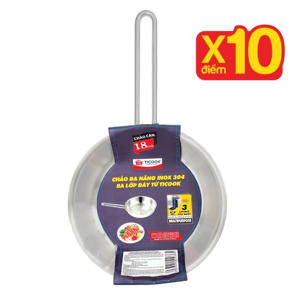 Chảo Inox 304 3 Lớp Đáy Từ Ticook 18Cm